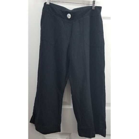 Spirit Pants - Spirit Linen Blend Navy Wide leg Cropped pants Sz Med.  Comfort Waist Split Hem